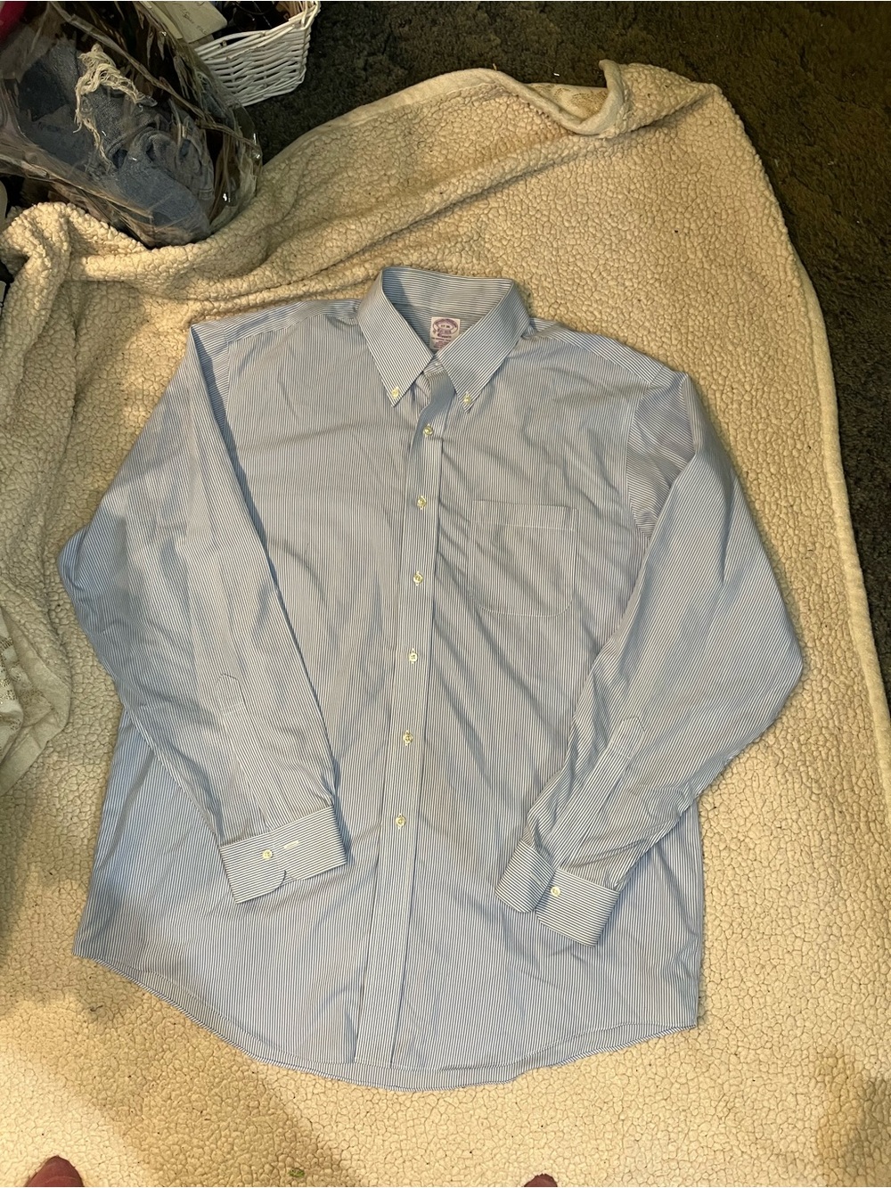 Brooks Brothers Light Blue Pinstripe Button-Down Dress Shirt
